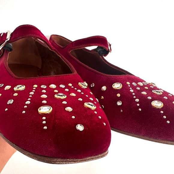 Le Monde Beryl Red Velvet Ballet Mary Jane Shoes with sunburst crystal EU 41 - Picture 6 of 12